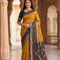 Premium Mustard Yellow Pochampalli Silk Zari Weaving Saree for Women