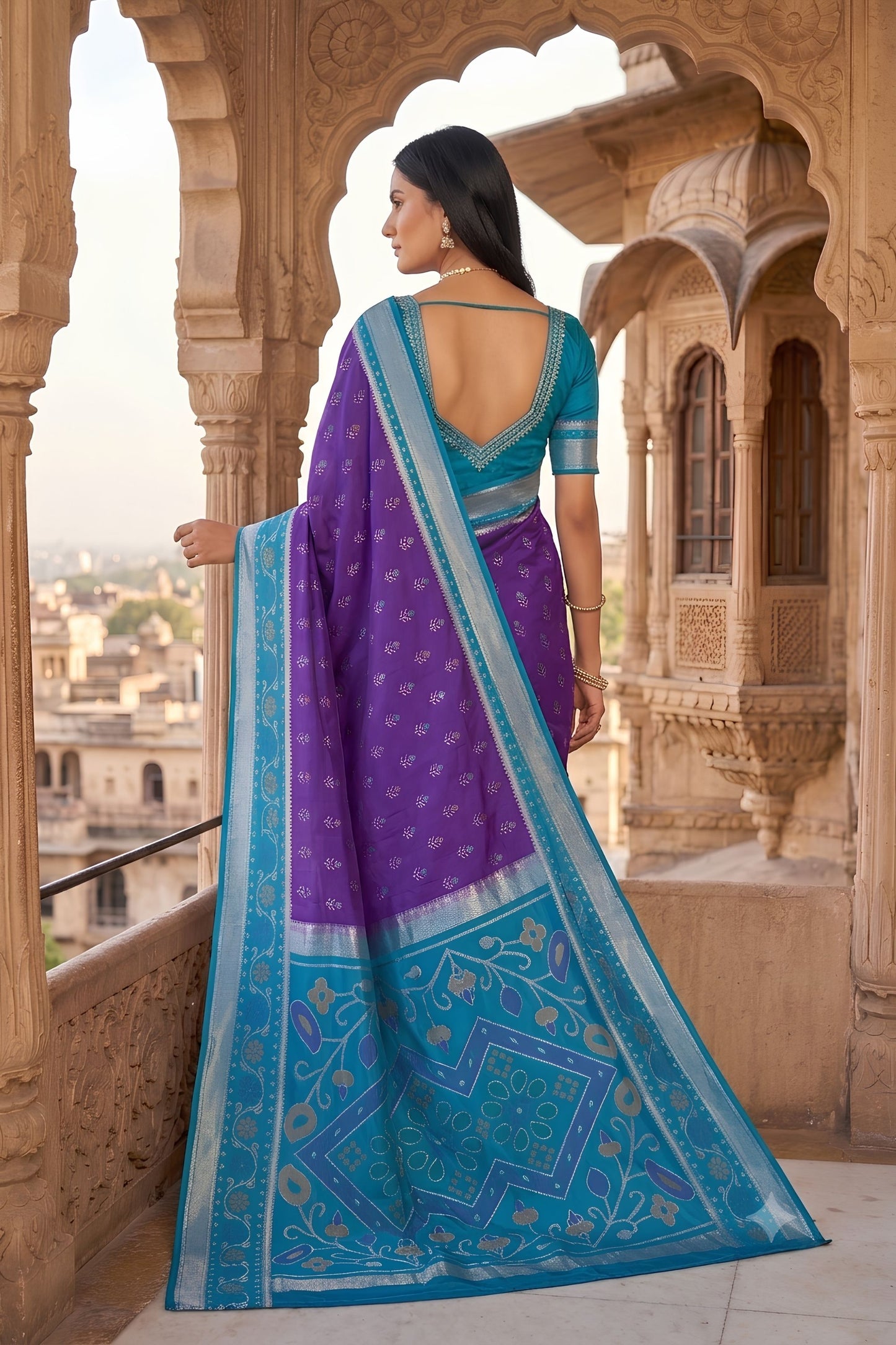 Stylish Purple Pochampalli Silk Zari Weaving Saree for Women