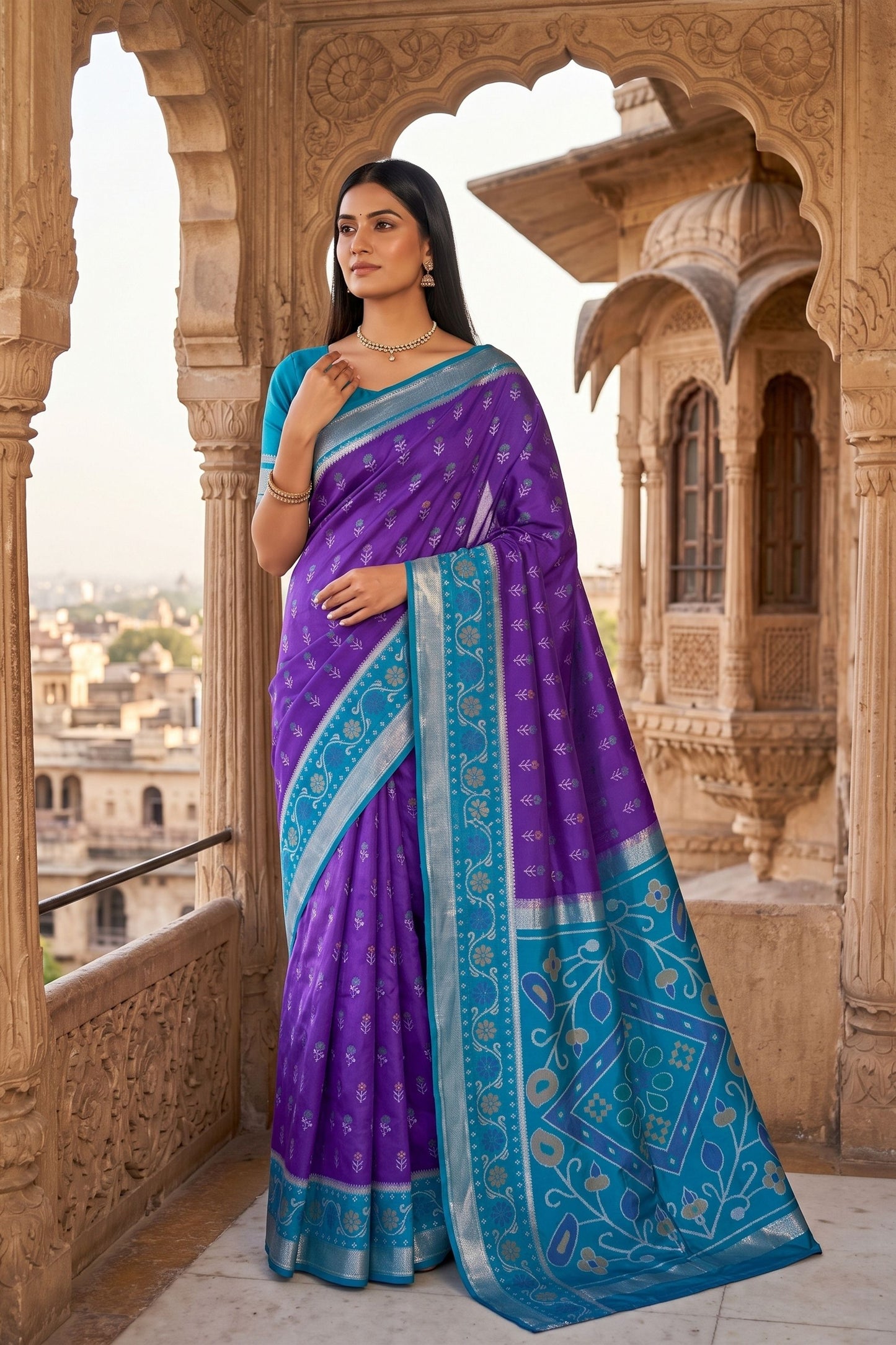 Stylish Purple Pochampalli Silk Zari Weaving Saree for Women