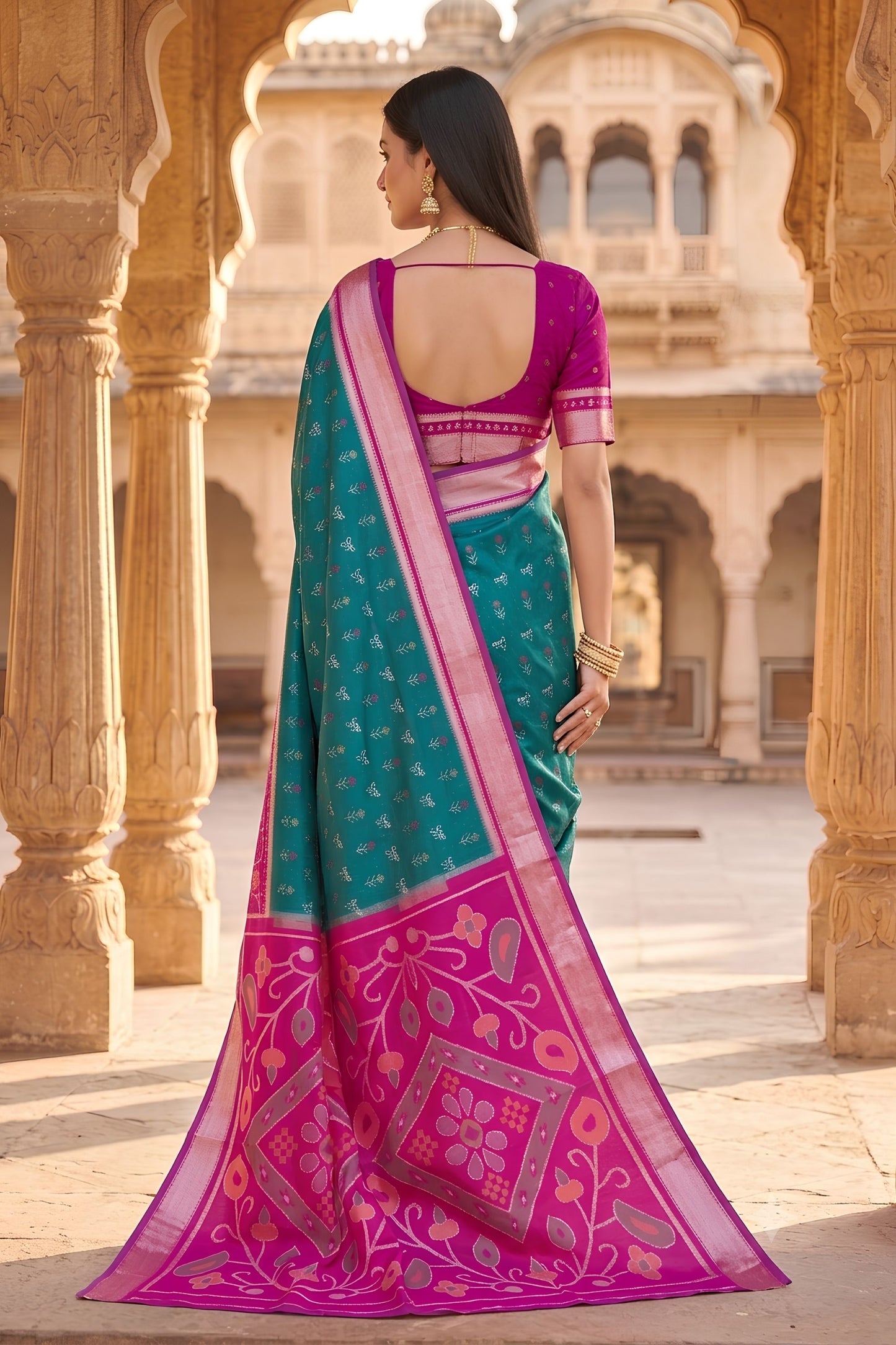 Royal Teal Blue Pochampalli Silk Zari Weaving Saree for Women