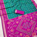 Royal Teal Blue Pochampalli Silk Zari Weaving Saree for Women