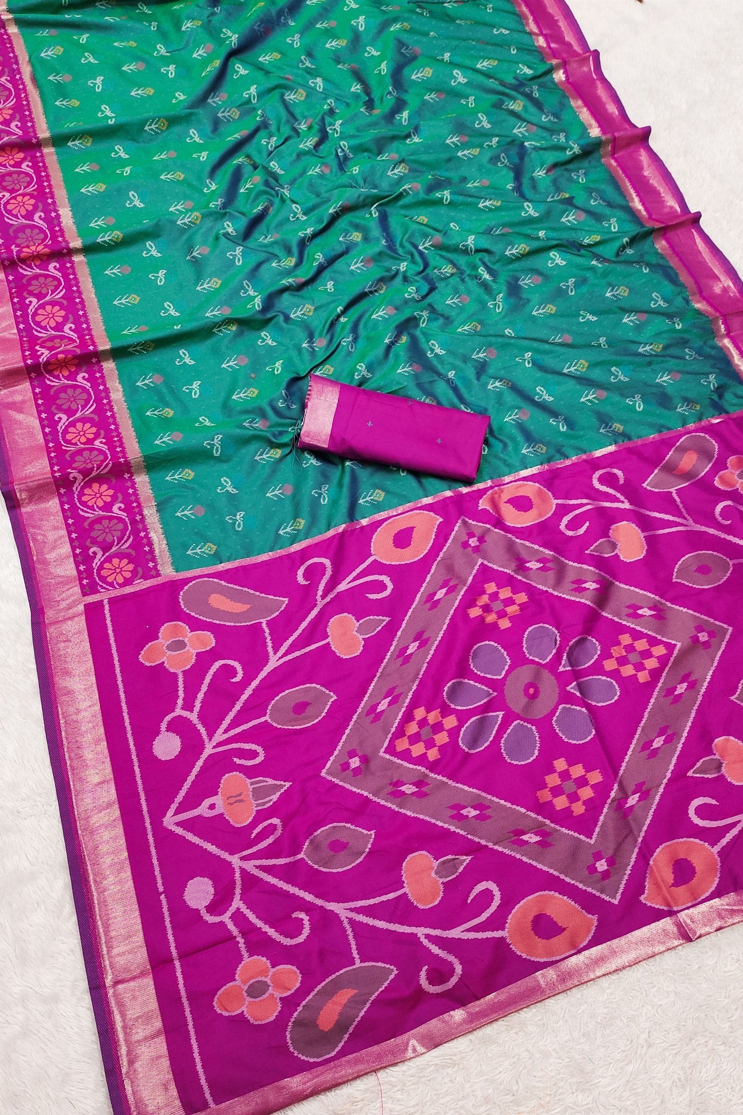Royal Teal Blue Pochampalli Silk Zari Weaving Saree for Women