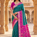 Royal Teal Blue Pochampalli Silk Zari Weaving Saree for Women