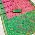 Lovely Peach Pochampalli Silk Zari Weaving Saree for Women