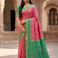 Lovely Peach Pochampalli Silk Zari Weaving Saree for Women