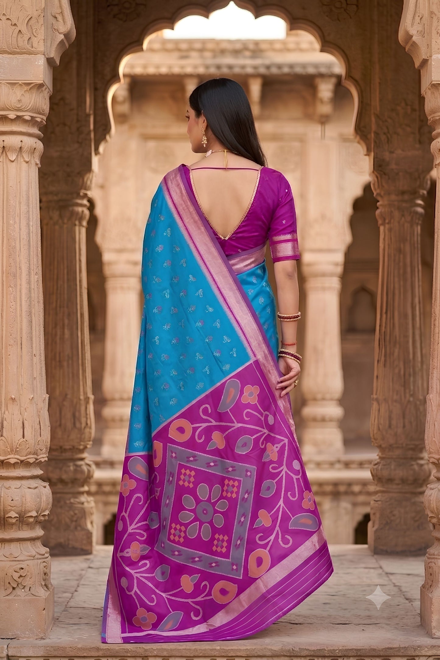 Vibrant Sky Blue Pochampalli Silk Zari Weaving Saree for Women