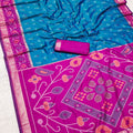 Vibrant Sky Blue Pochampalli Silk Zari Weaving Saree for Women