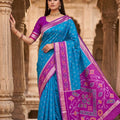 Vibrant Sky Blue Pochampalli Silk Zari Weaving Saree for Women