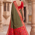 Graceful Olive Green Pochampalli Silk Zari Weaving Saree for Women