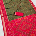 Graceful Olive Green Pochampalli Silk Zari Weaving Saree for Women