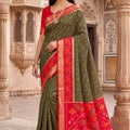 Graceful Olive Green Pochampalli Silk Zari Weaving Saree for Women