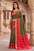 Graceful Olive Green Pochampalli Silk Zari Weaving Saree for Women