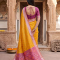 Grateful Mustard Yellow Pochampalli Silk Zari Weaving Saree for Women