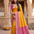 Grateful Mustard Yellow Pochampalli Silk Zari Weaving Saree for Women