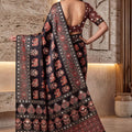 Elegant Black Crape Silk Ajrak Digital Print Saree Real Mirror Work for Women