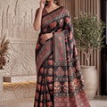 Elegant Black Crape Silk Ajrak Digital Print Saree Real Mirror Work for Women