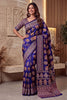 Royal Blue Crape Silk Ajrak Digital Print Saree Real Mirror Work for Women