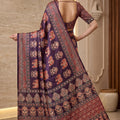 Beautiful Wine Crape Silk Ajrak Digital Print Saree Real Mirror Work for Women