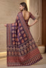 Beautiful Wine Crape Silk Ajrak Digital Print Saree Real Mirror Work for Women