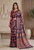 Beautiful Wine Crape Silk Ajrak Digital Print Saree Real Mirror Work for Women