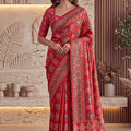 Vibrant Red Crape Silk Ajrak Digital Print Saree with Real Mirror Work for Women
