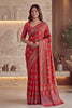 Vibrant Red Crape Silk Ajrak Digital Print Saree with Real Mirror Work for Women
