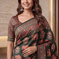Graceful Dark Green Crape Silk Ajrak Digital Print Saree Real Mirror Work for Women