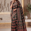 Graceful Dark Green Crape Silk Ajrak Digital Print Saree Real Mirror Work for Women
