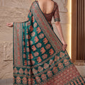 Grateful Teal Green Crape Silk Ajrak Digital Print Saree Real Mirror Work for Women