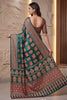 Grateful Teal Green Crape Silk Ajrak Digital Print Saree Real Mirror Work for Women
