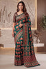 Grateful Teal Green Crape Silk Ajrak Digital Print Saree Real Mirror Work for Women