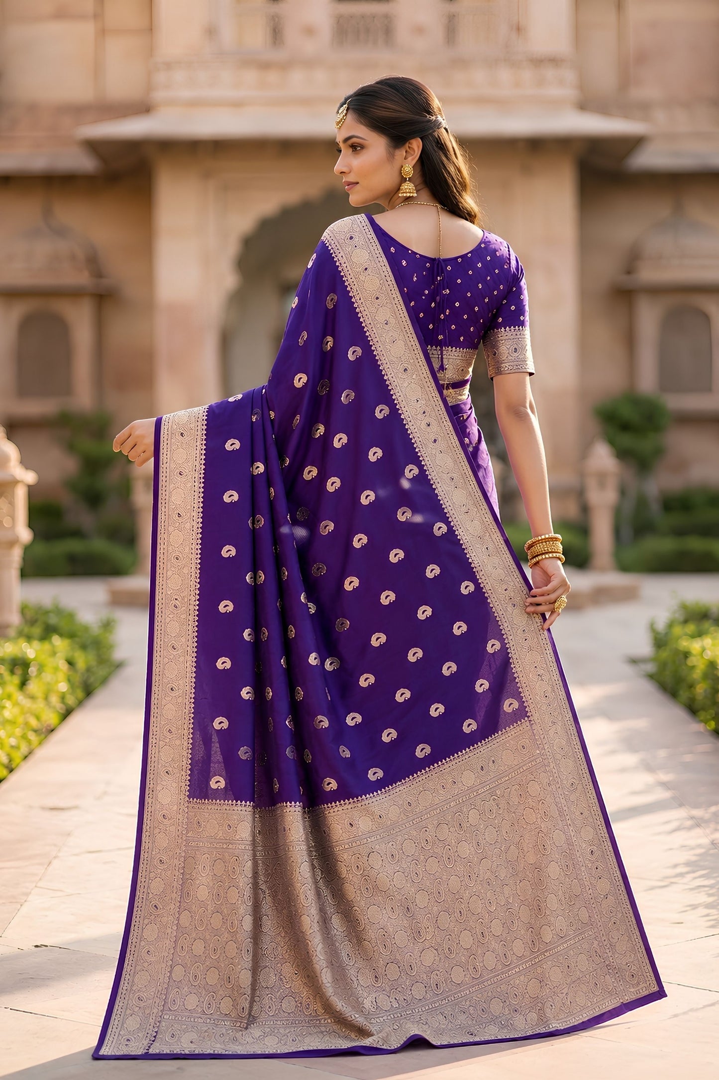 Elegant Purple Banarasi Silk Saree with Zari Weaving for Women