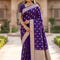 Elegant Purple Banarasi Silk Saree with Zari Weaving for Women