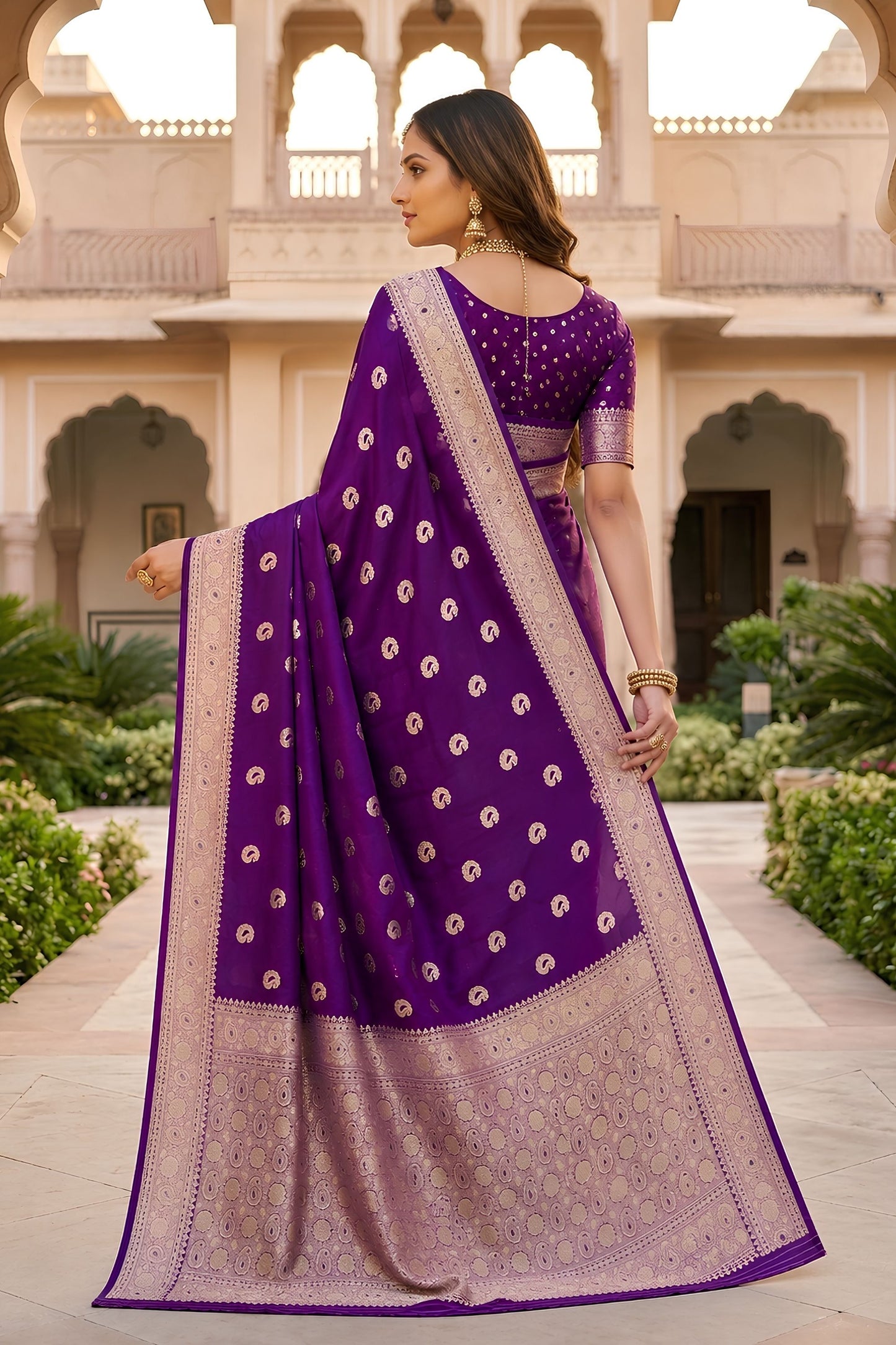 Royal Deep Purple Banarasi Silk Saree with Zari Weaving for Women