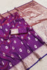 Royal Deep Purple Banarasi Silk Saree with Zari Weaving for Women