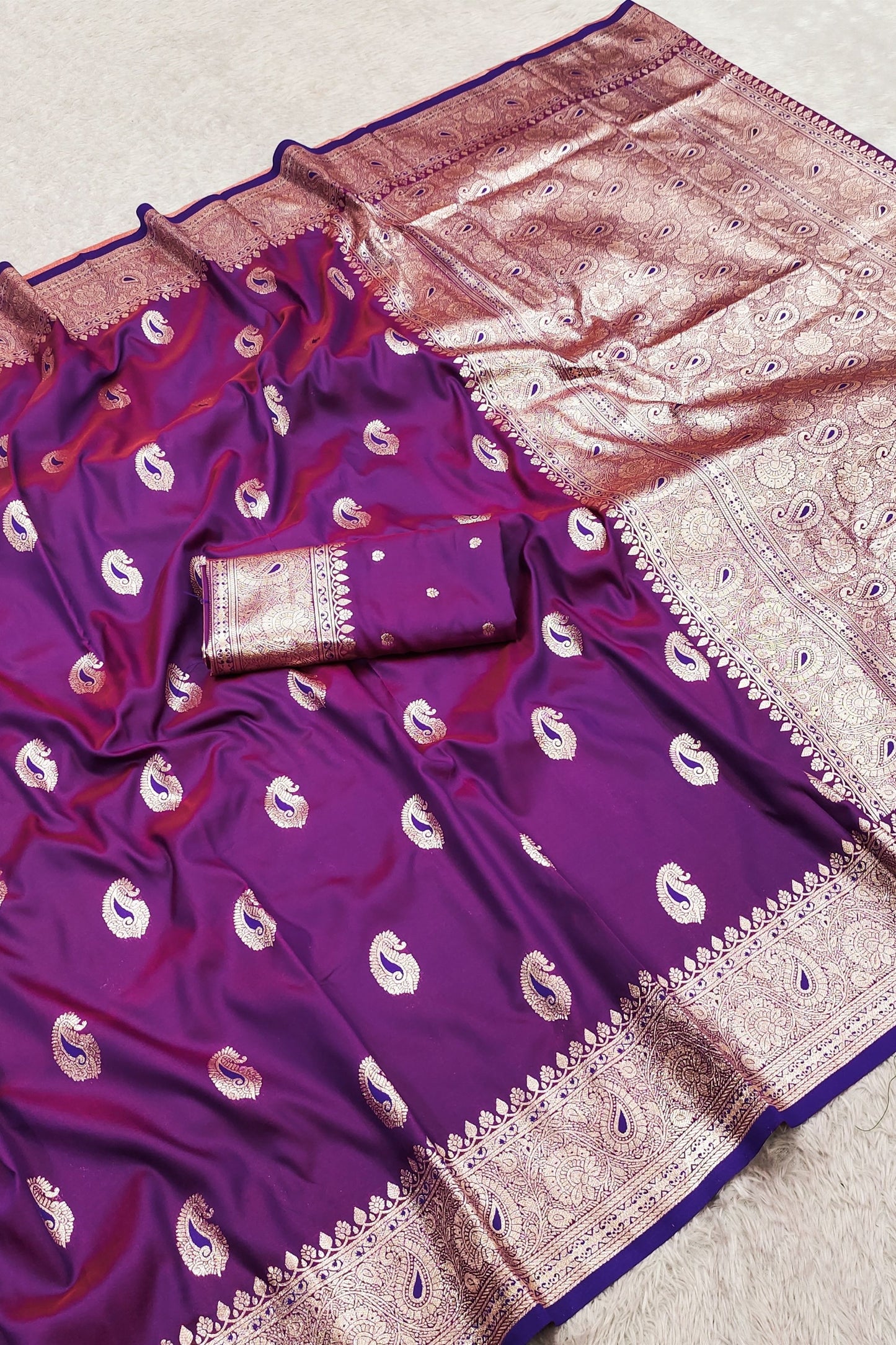 Royal Deep Purple Banarasi Silk Saree with Zari Weaving for Women