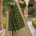 Graceful Olive Green Banarasi Silk Saree Zari Weaving for Women