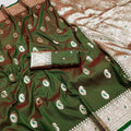 Graceful Olive Green Banarasi Silk Saree Zari Weaving for Women