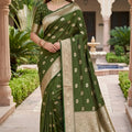 Graceful Olive Green Banarasi Silk Saree Zari Weaving for Women