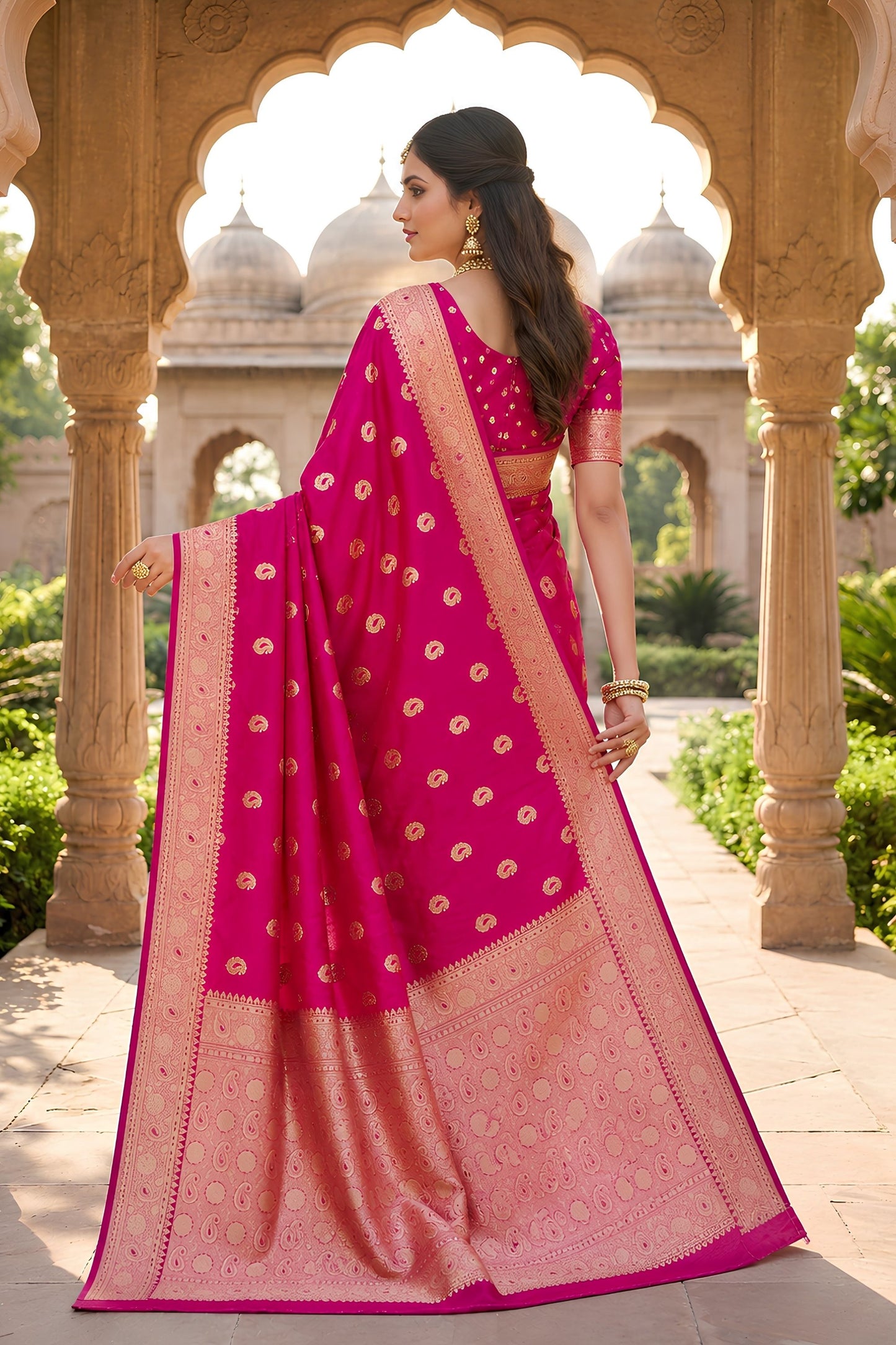 Lovely Rani Pink Banarasi Silk Saree with Zari Weaving for Women