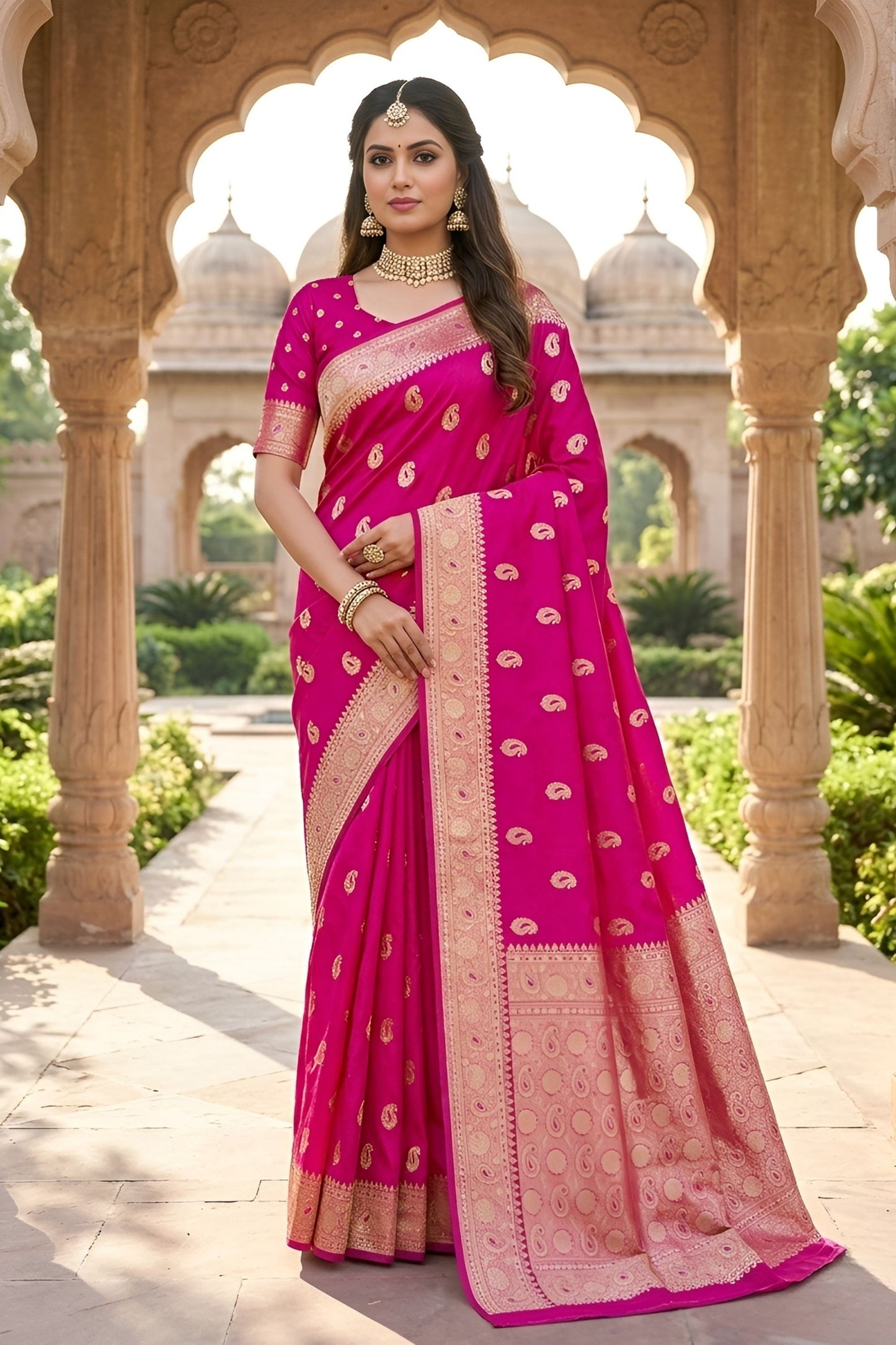 Lovely Rani Pink Banarasi Silk Saree with Zari Weaving for Women