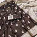 Premium Brown Banarasi Silk Saree Zari Weaving for Women