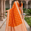 Stylish Orange Banarasi Silk Saree with Zari Weaving for Women