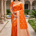 Stylish Orange Banarasi Silk Saree with Zari Weaving for Women