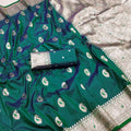 Grateful Bottle Green Banarasi Silk Saree with Zari Weaving for Women