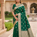 Grateful Bottle Green Banarasi Silk Saree with Zari Weaving for Women
