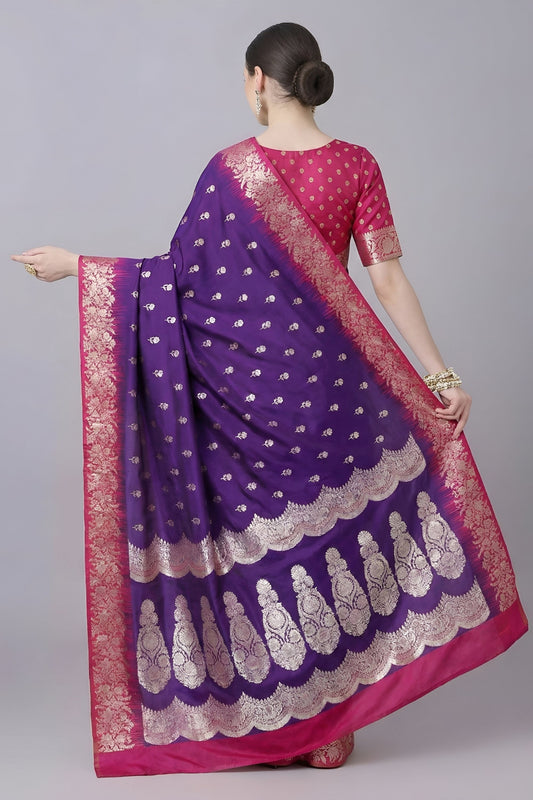 Elegant Purple Banarasi Silk Saree Zari Weaving for Women
