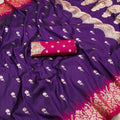 Elegant Purple Banarasi Silk Saree Zari Weaving for Women