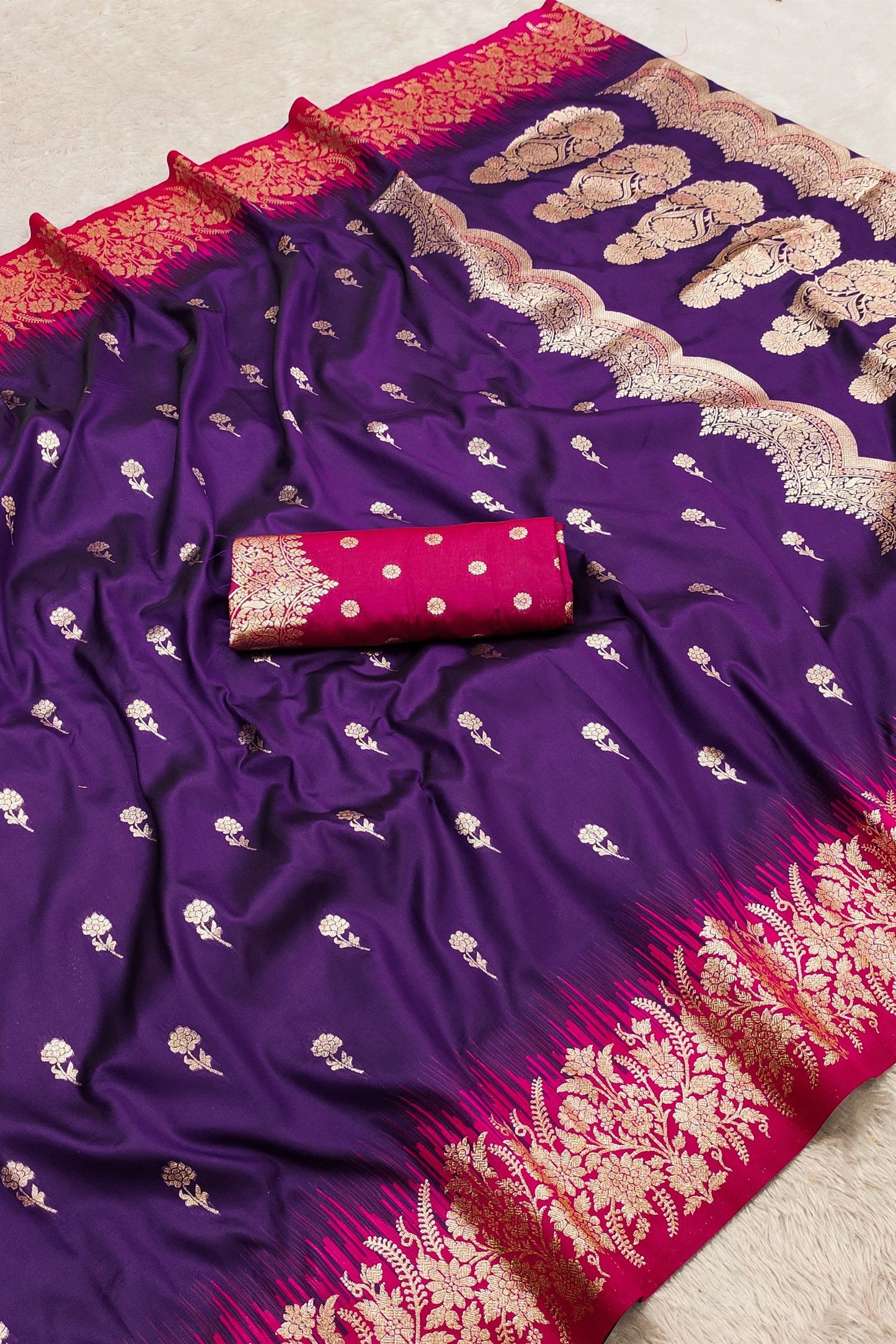 Elegant Purple Banarasi Silk Saree Zari Weaving for Women