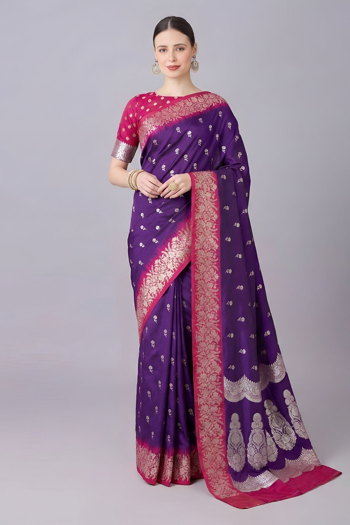 Elegant Purple Banarasi Silk Saree Zari Weaving for Women